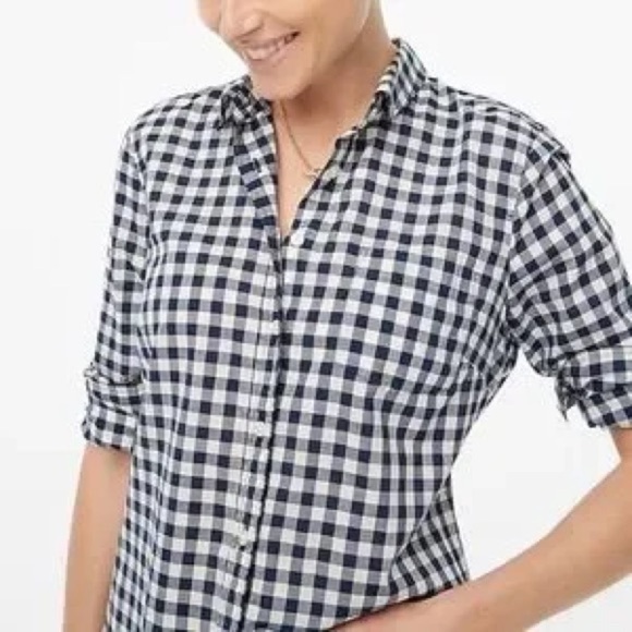 J. Crew The Perfect Shirt Button Down Gingham White Black size XS - Picture 2 of 11